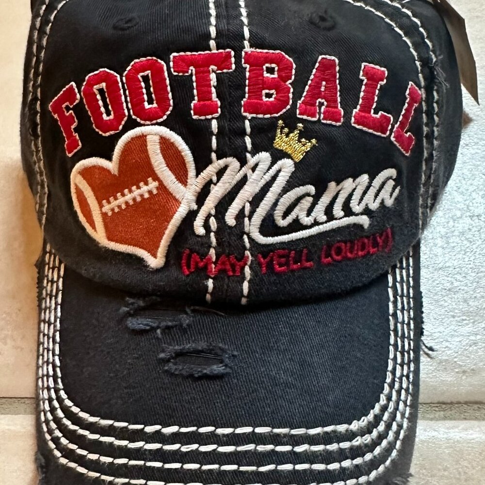 NWT KBETHOS Distress Football Mama May yell loudly Baseball Cap